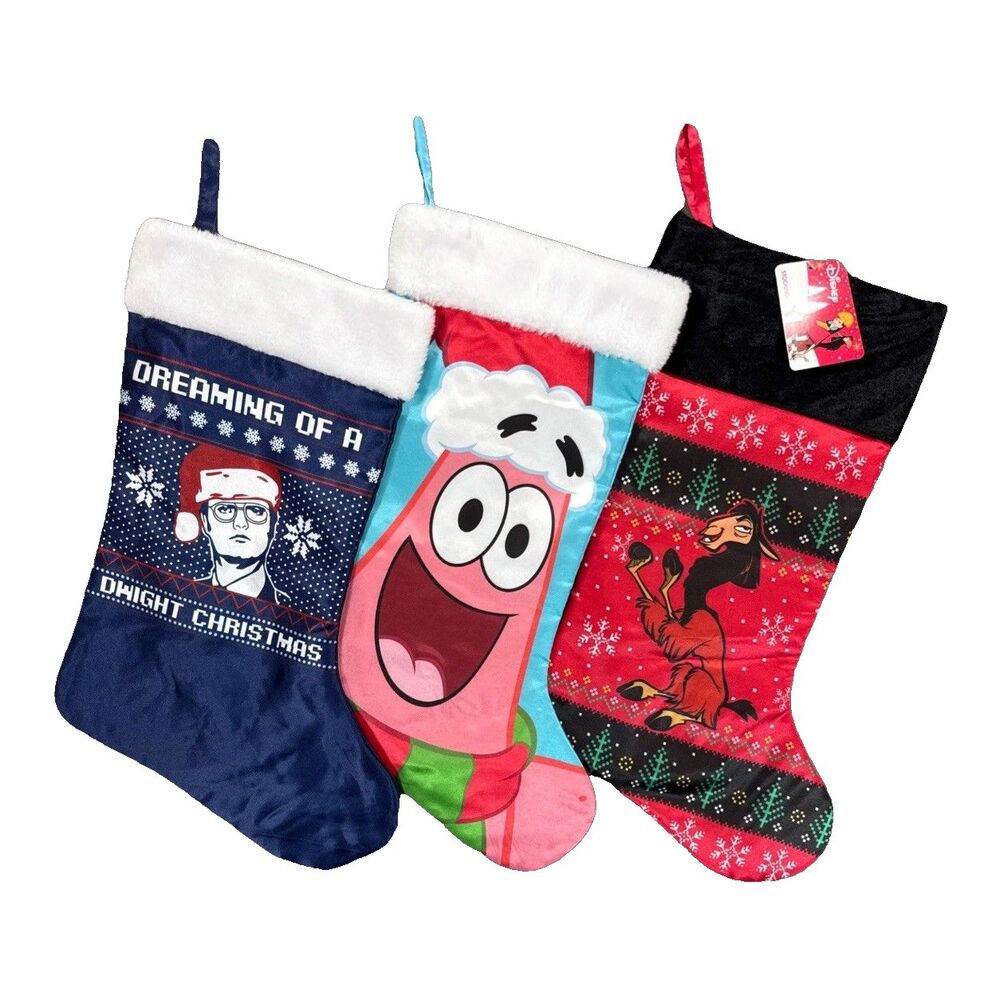 Lot of 3 Christmas Stockings 23 in The Office Dwight SpongeBob Emperor Kuzco